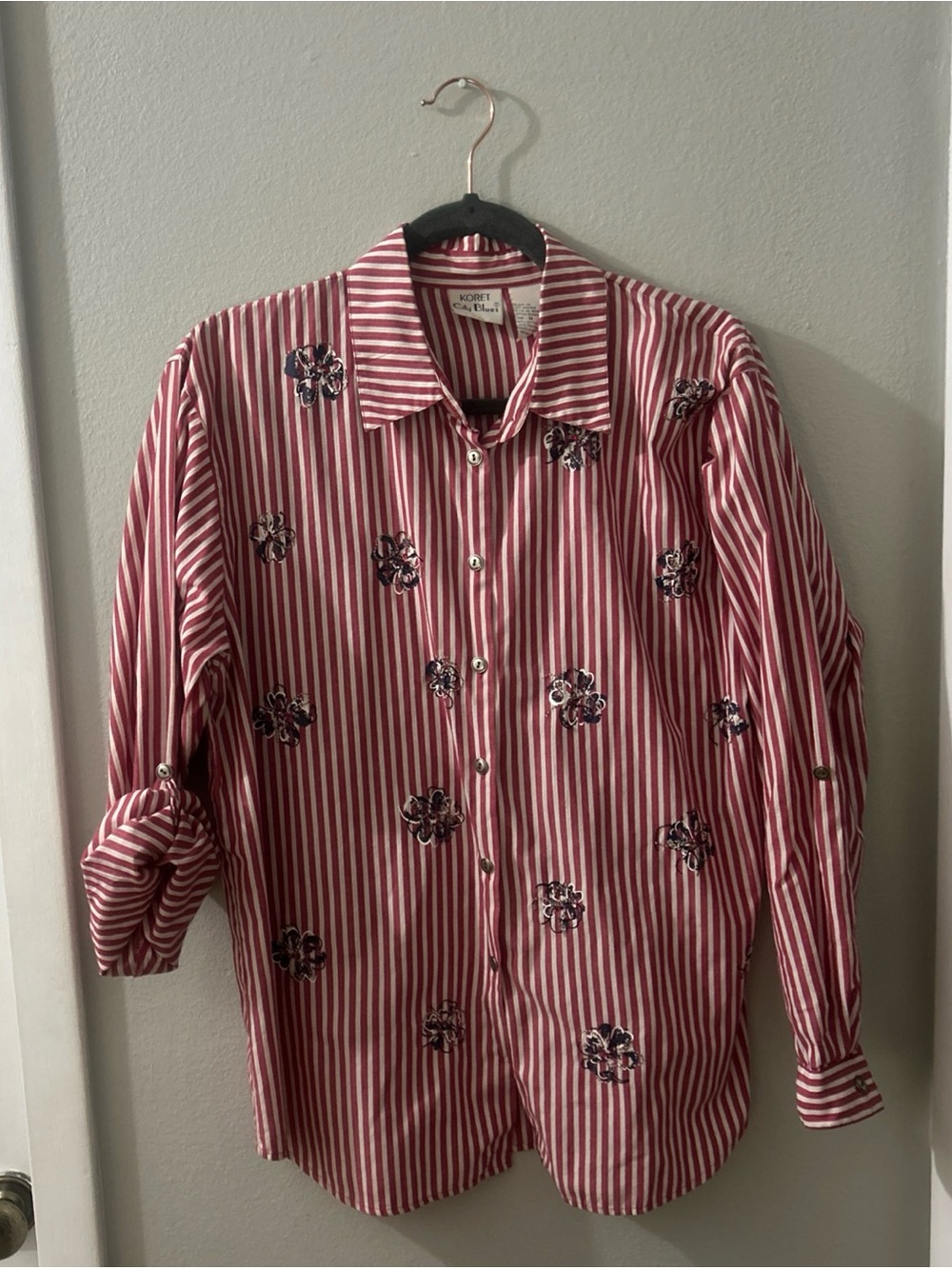Vintage Koret City Blues Ladies Striped Button Up Shirt Size Med